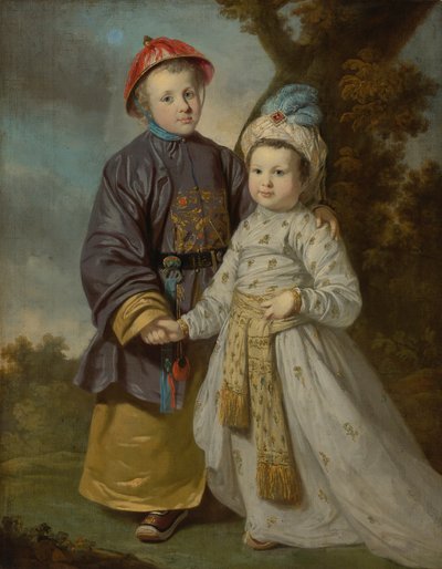 Portrait of Two Children in Eastern Costumes by Tilly Kettle